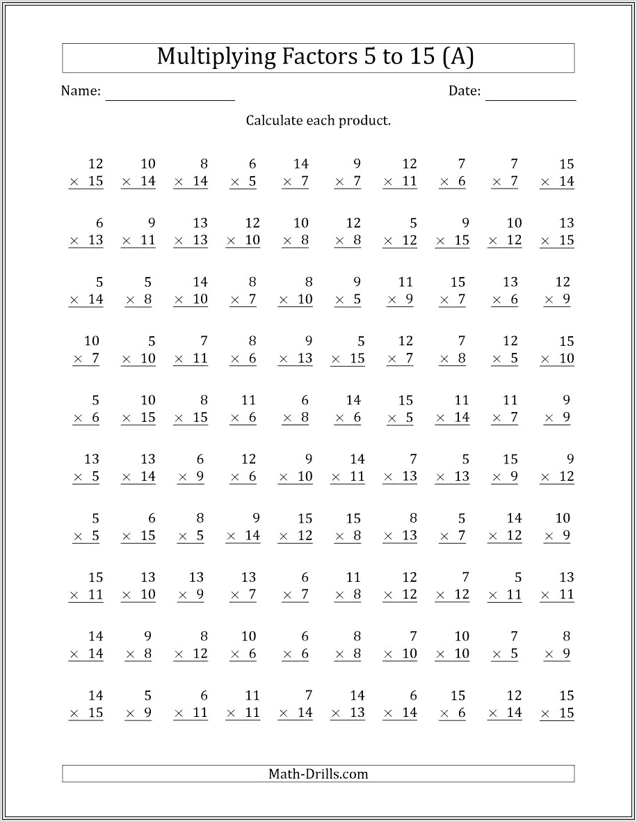 Multiplication Worksheet Missing Factor