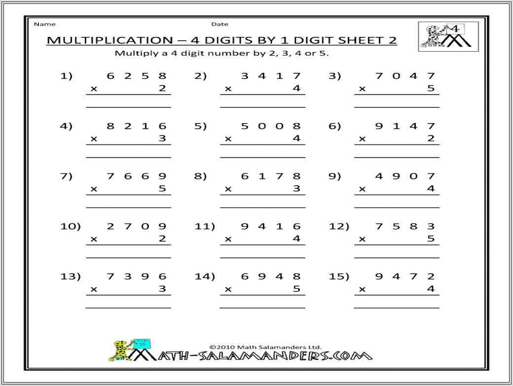 Multiplication Worksheet One Digit By One Digit