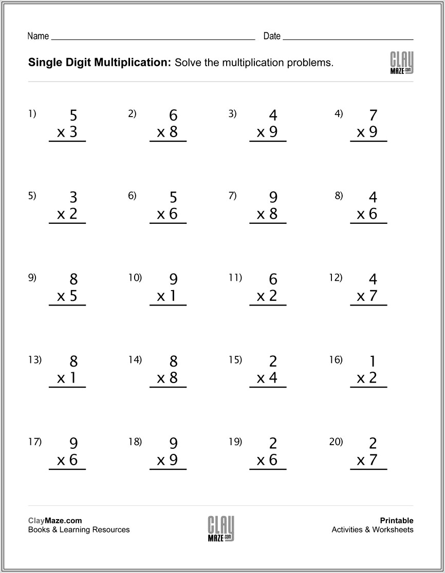 Multiplication Worksheet Single Digit