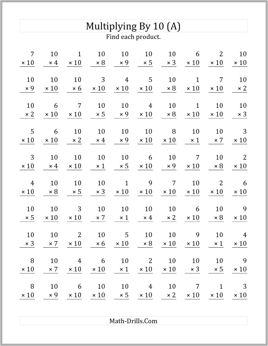 Multiplication Worksheet Third Grade