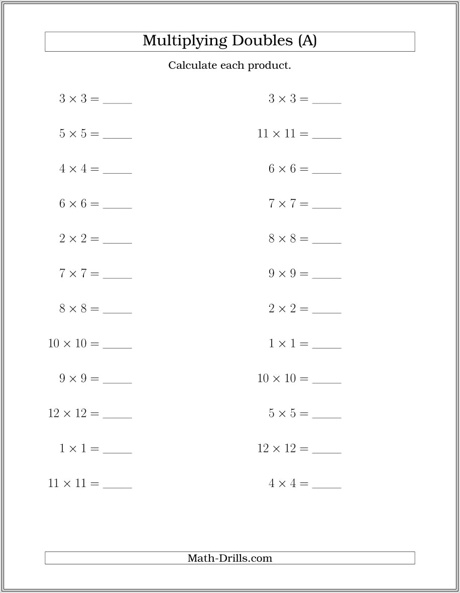 Multiplication Worksheet To 12