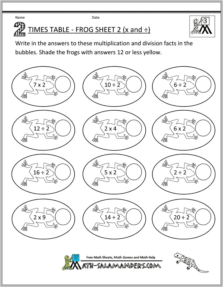 Multiplication Worksheet Two Times Table
