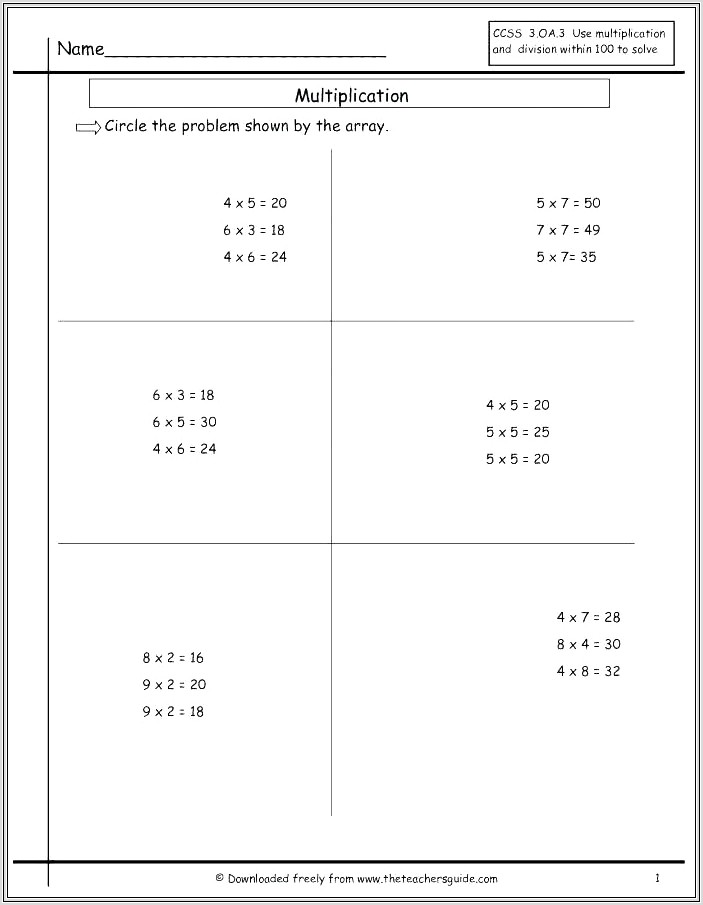Multiplication Worksheet Using Arrays