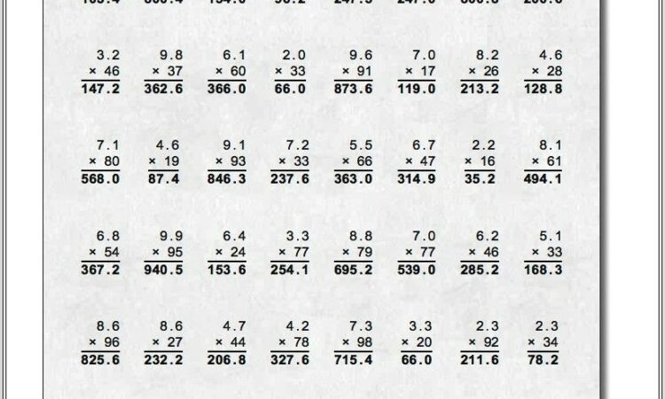 Multiplication Worksheet With Decimals