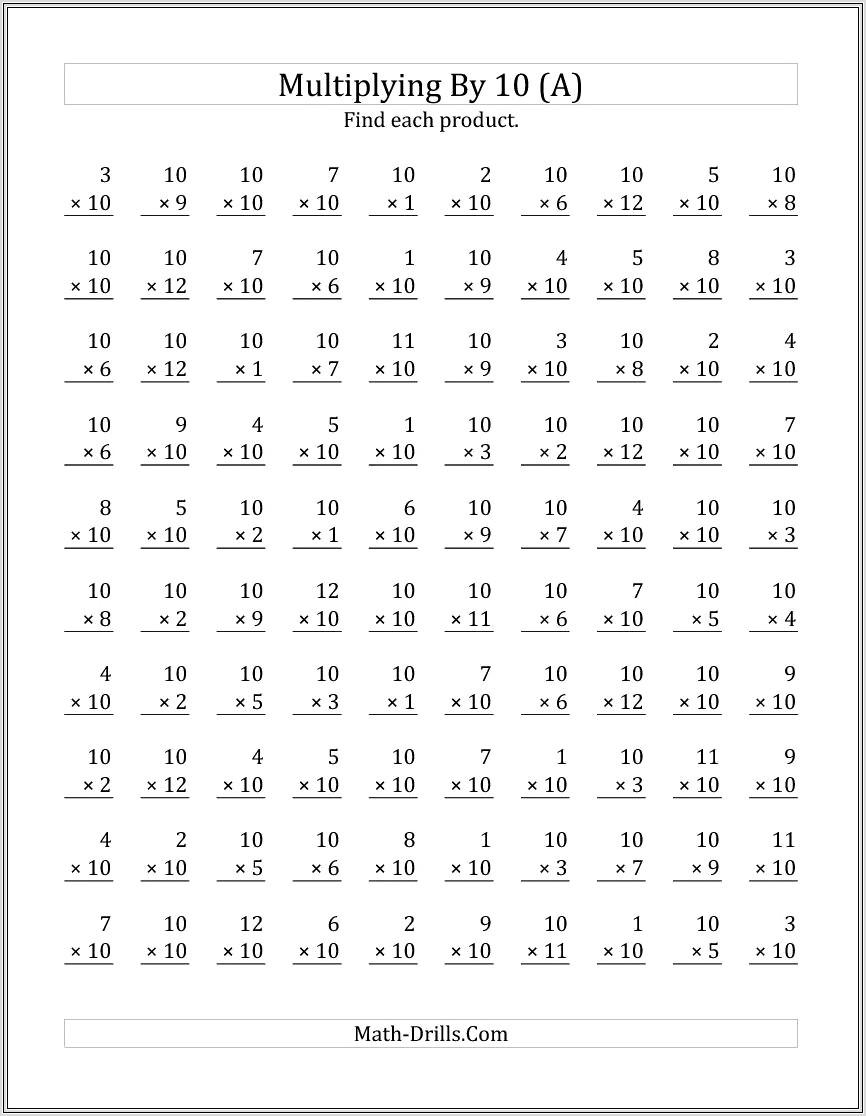 Multiplication Worksheets 1 To 10