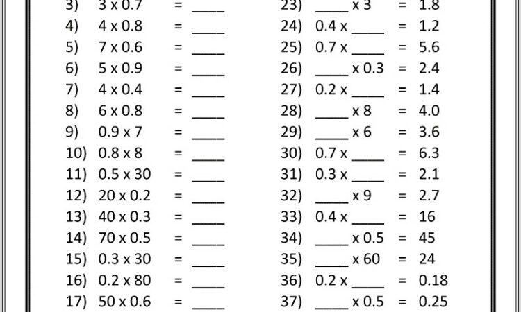 Multiplication Worksheets Key Stage 3