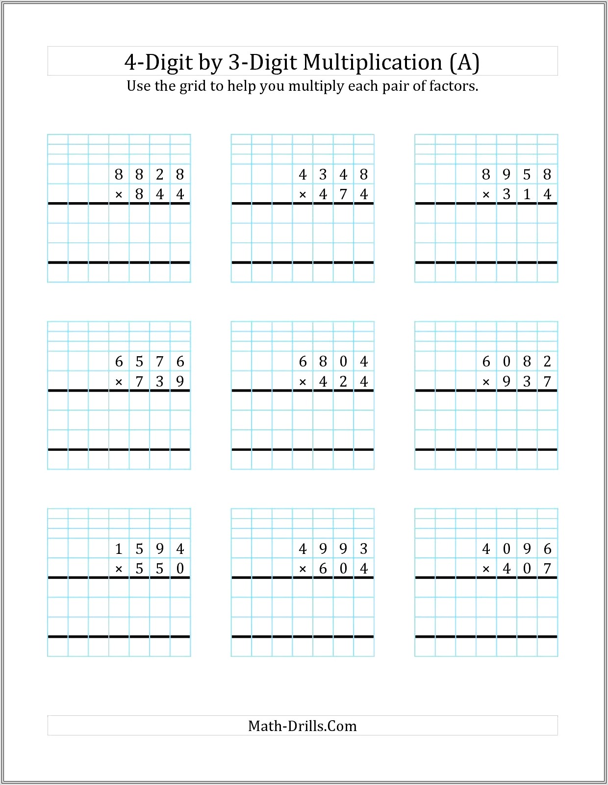 Multiplication Worksheets Large Numbers