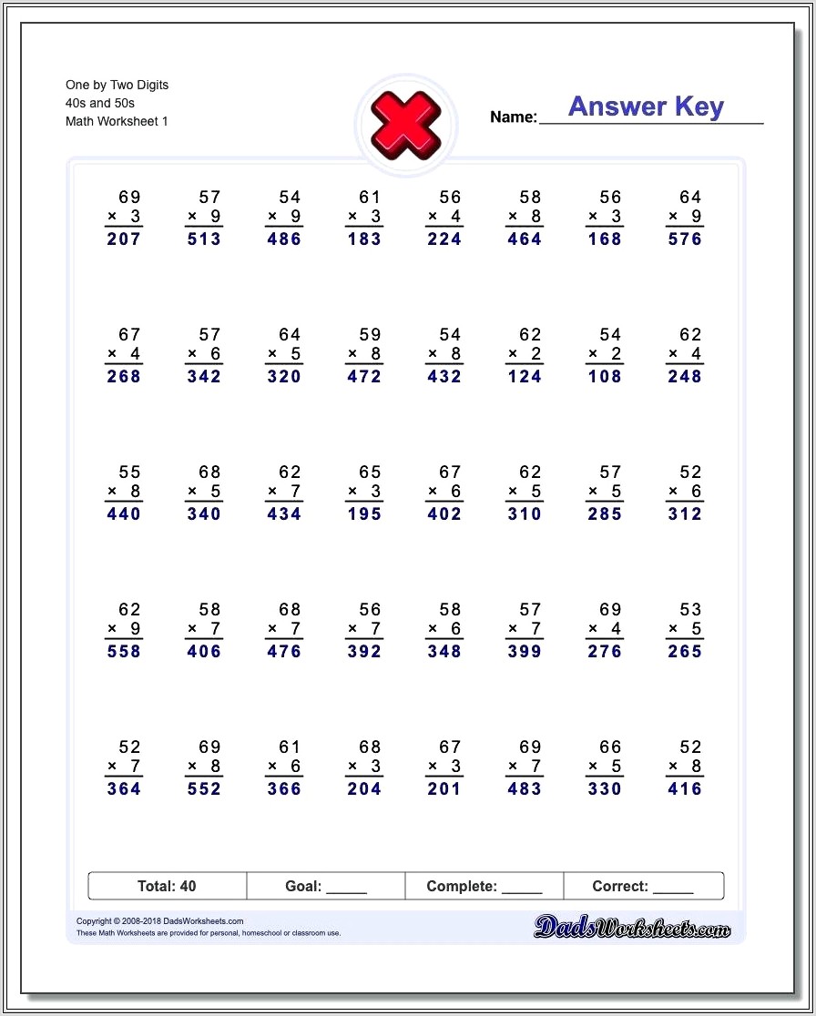 Multiplication Worksheets One Digit By Three Digit