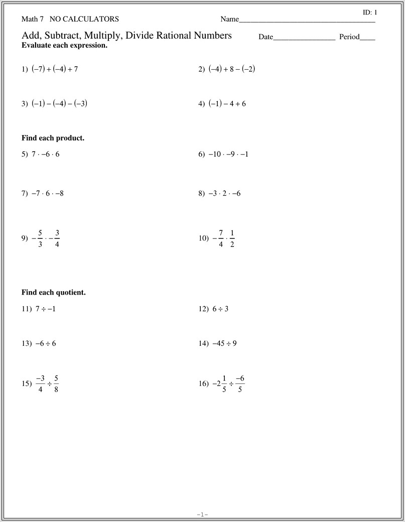 Multiplying And Dividing Rational Numbers Worksheet Pdf