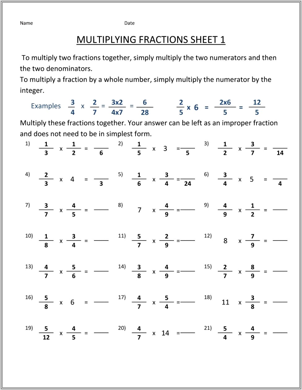 Multiplying Fractions And Mixed Numbers Worksheet Tes