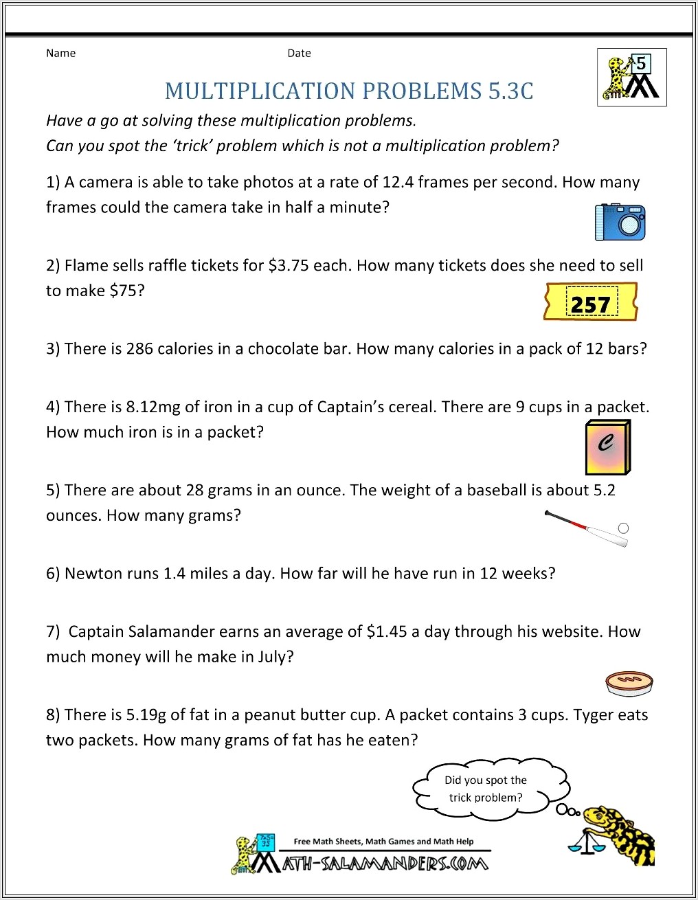 Multiplying With Decimals Word Problems Worksheet