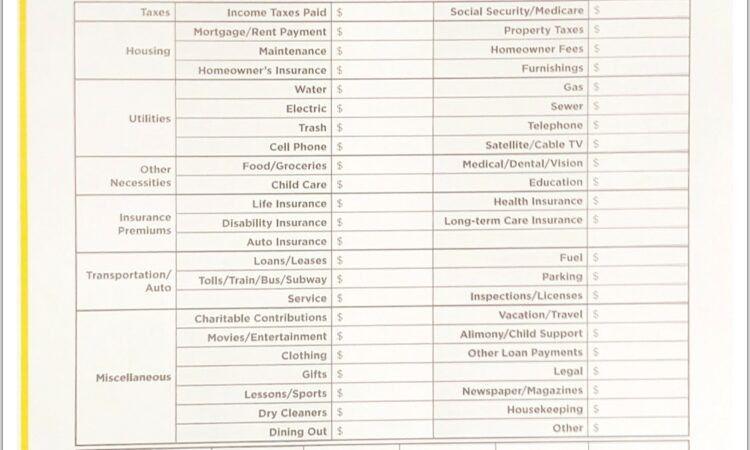 My Budget Worksheet Edward Jones