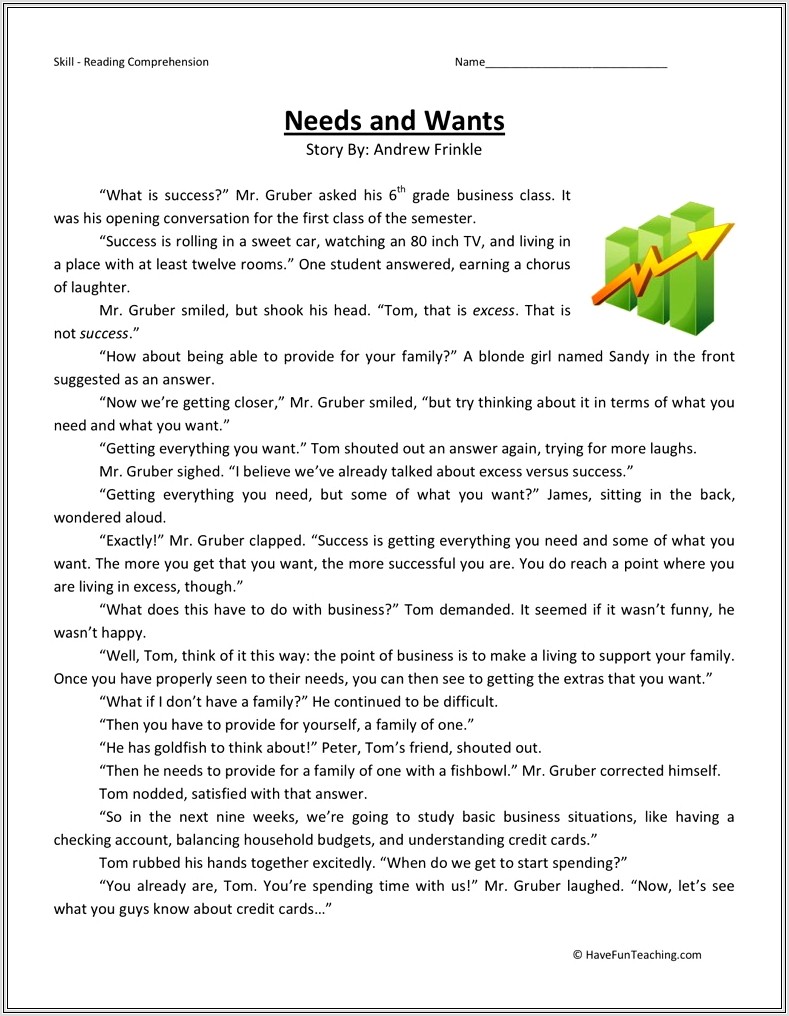 Needs And Wants 2nd Grade Worksheet