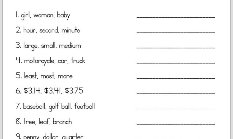 Negative Number Ordering Worksheet