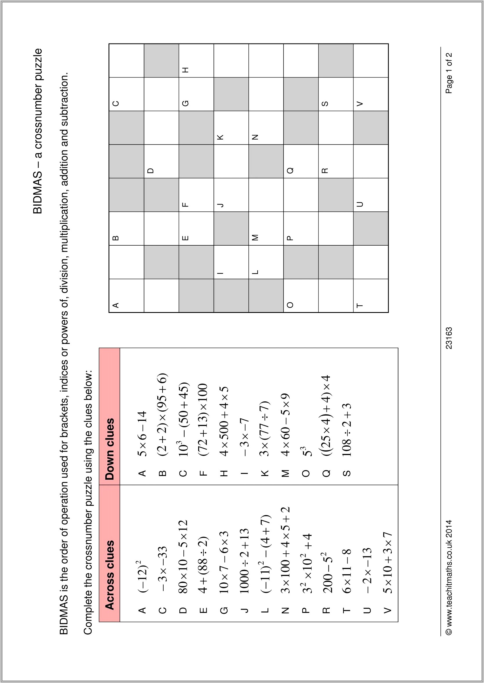 Negative Numbers Including Bidmas Worksheet Answers