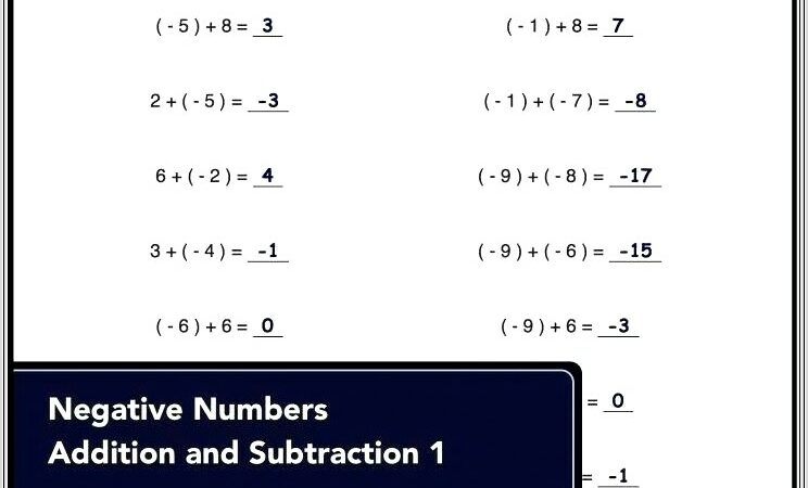 Negative Numbers Introduction Worksheet