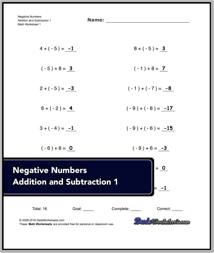 Negative Numbers Introduction Worksheet