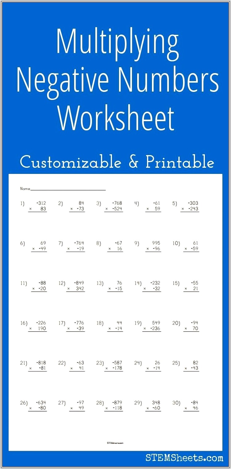 Negative Numbers Printable Worksheet