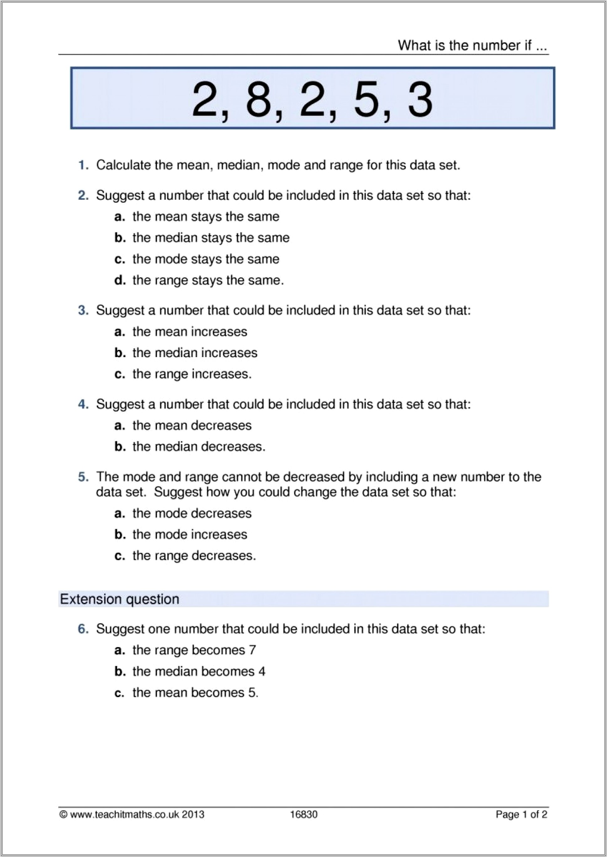 Negative Numbers Revision Worksheet