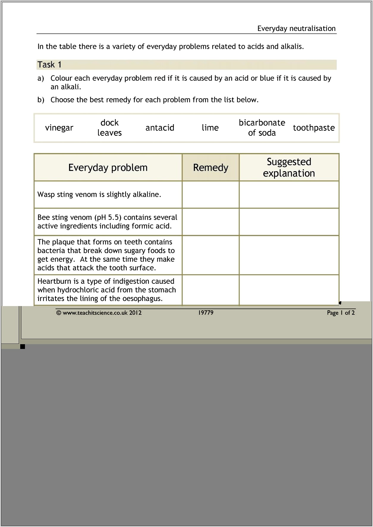 Neutralisation Word Equations Worksheet