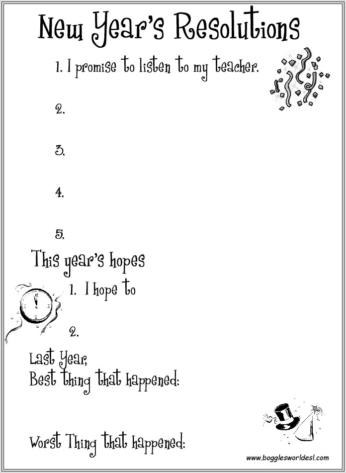 New Years Resolution Worksheet Second Grade