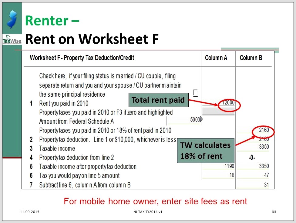 Nj Tax Worksheet F