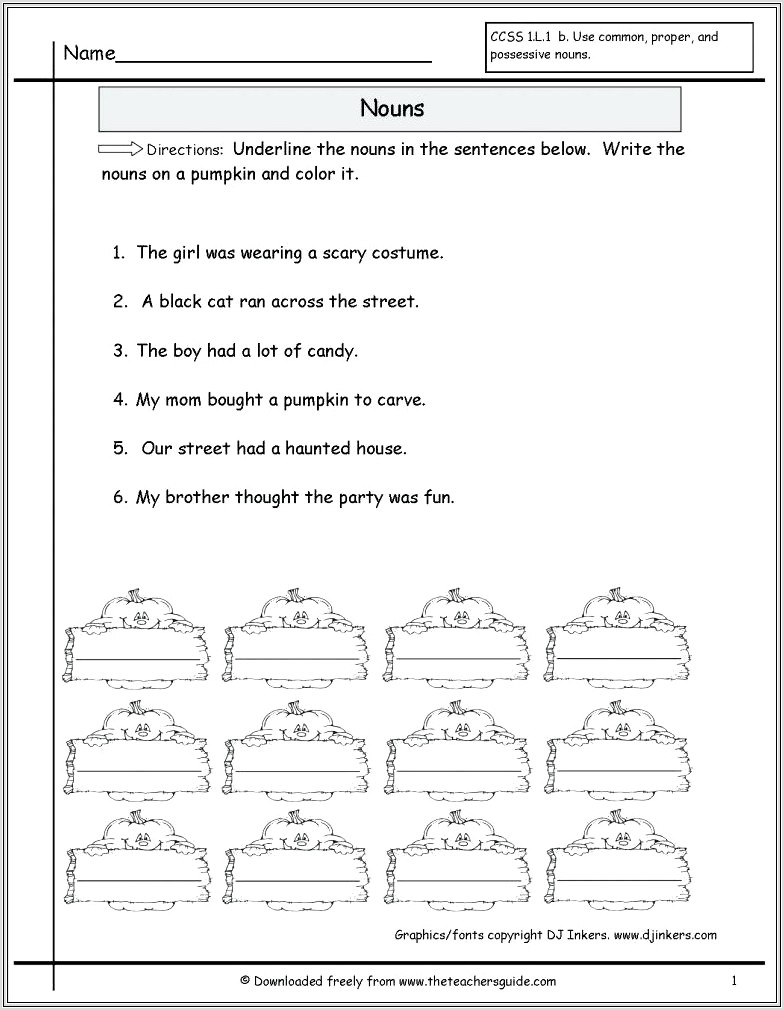 Nouns And Pronouns Worksheet For Grade 2