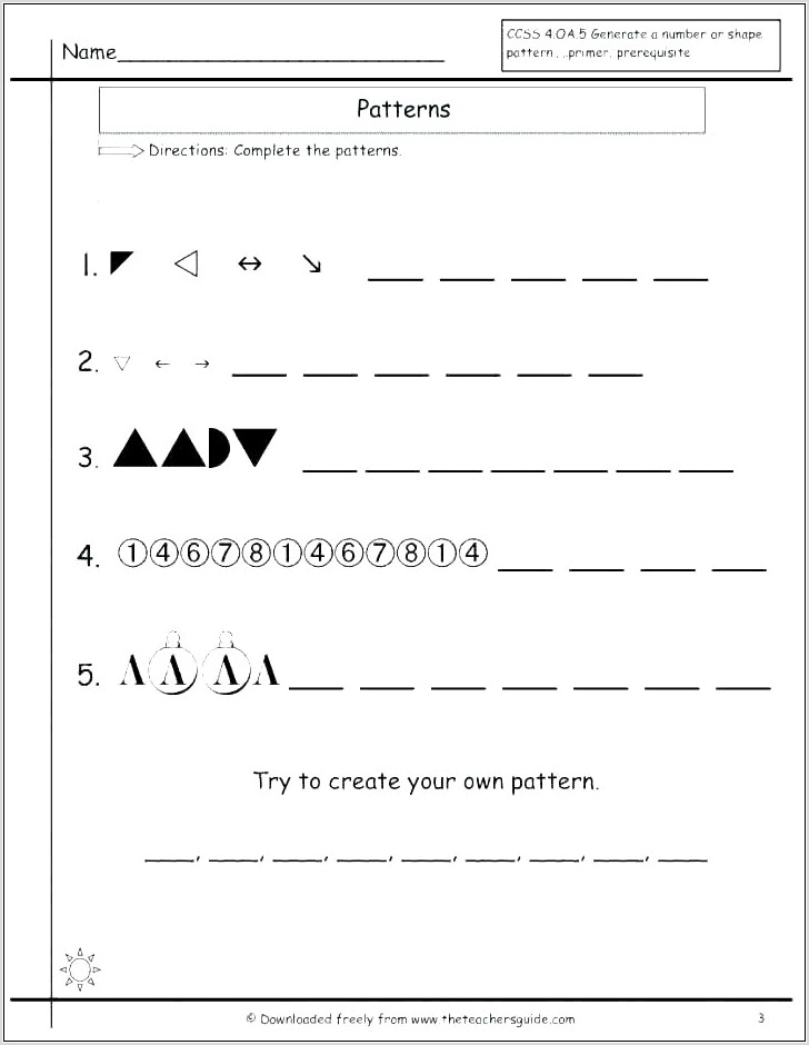 Number And Shape Patterns Worksheets 4th Grade