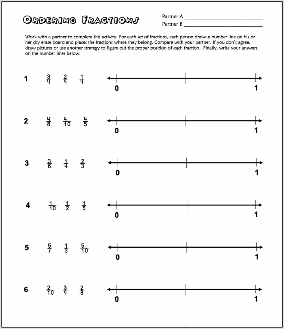 Number Line To Compare Fractions Worksheet