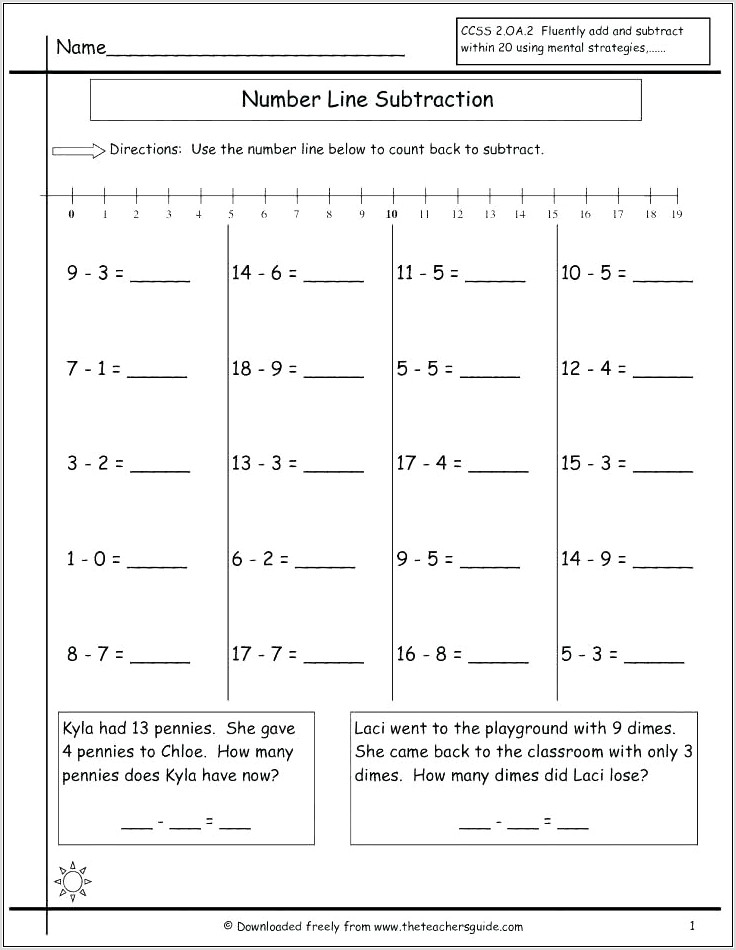 Number Line Worksheet For 2nd Grade