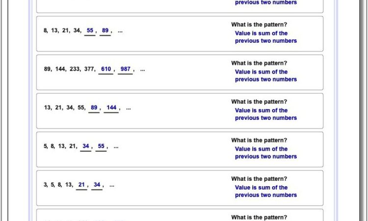 Number Patterns Math Worksheets