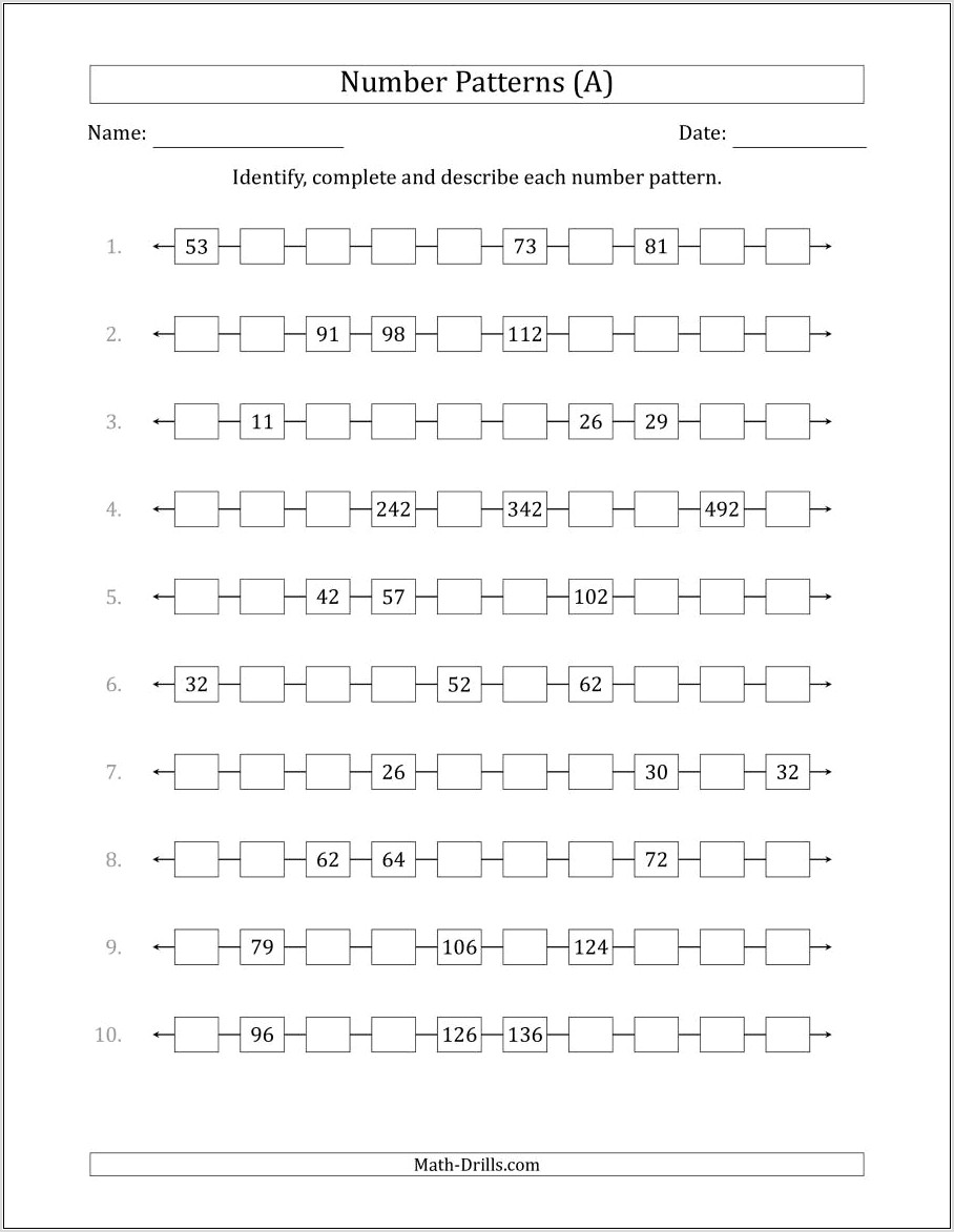 Number Patterns Maths Drills