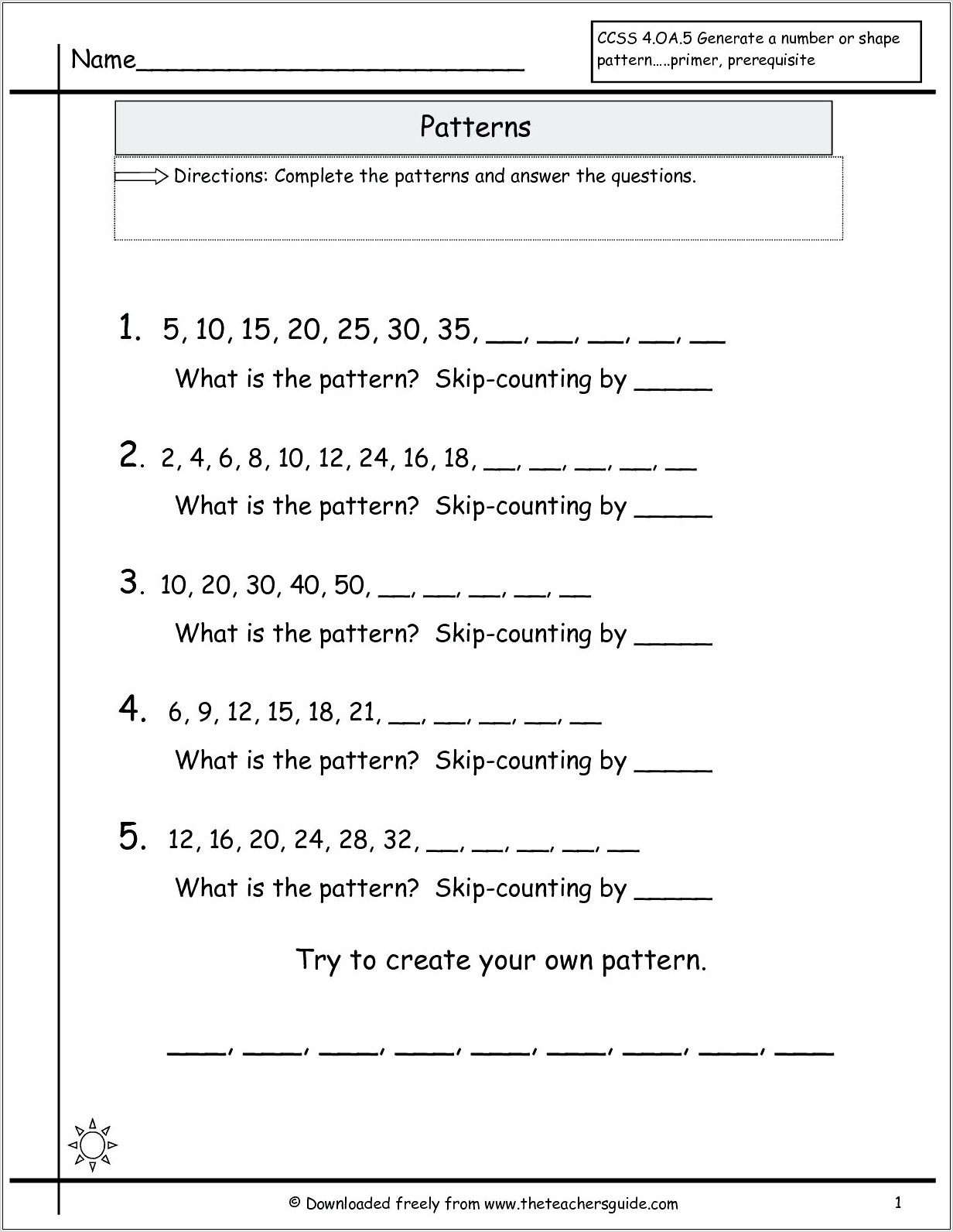 Number Patterns Worksheet 5th Grade