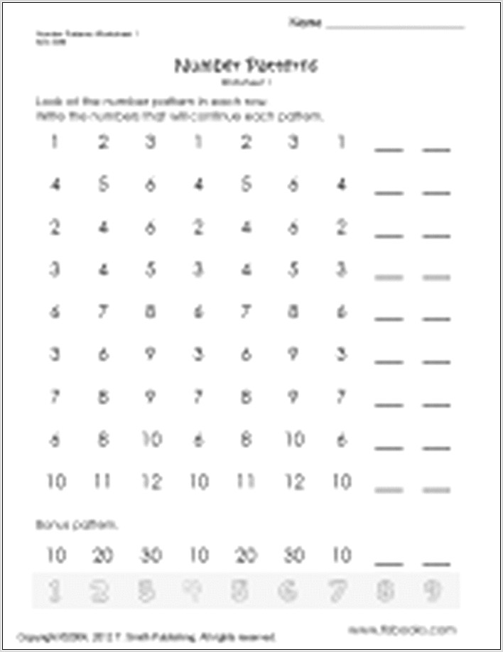 Number Patterns Worksheet Grade 10