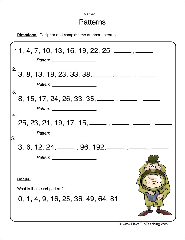Number Patterns Worksheets For Grade 9