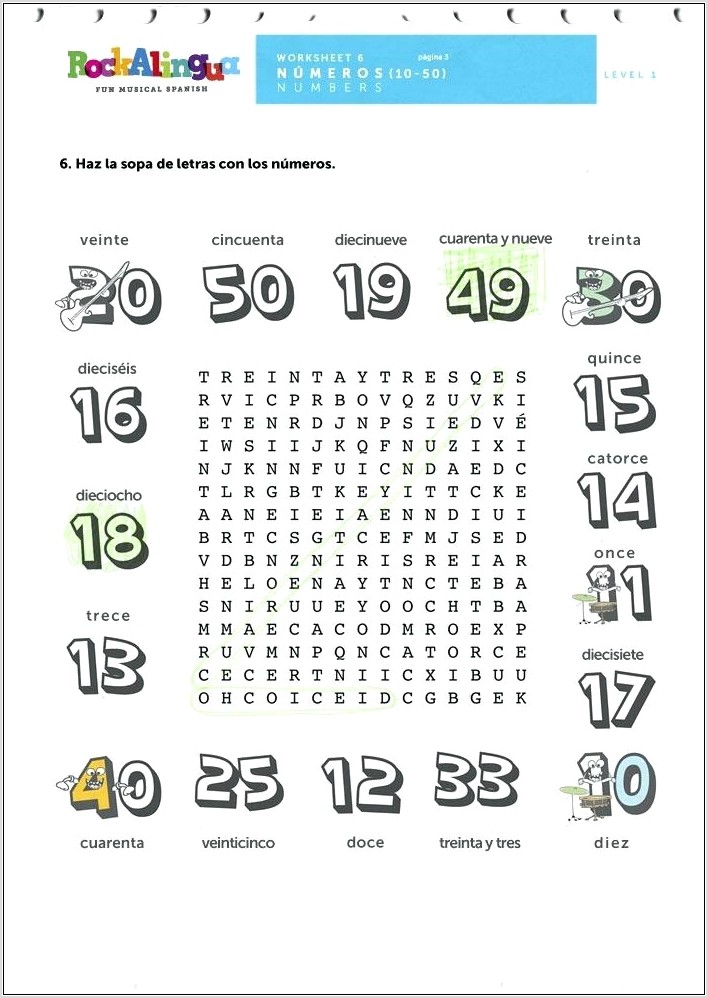 Numbers Practice Worksheet In Spanish
