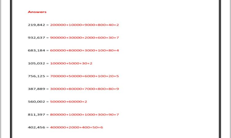 Numbers Worksheet Grade 6