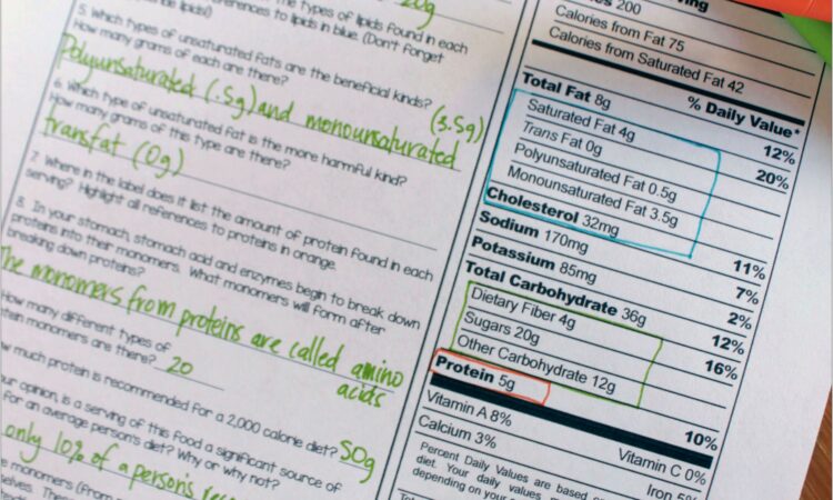 Nutrition Facts Math Worksheet