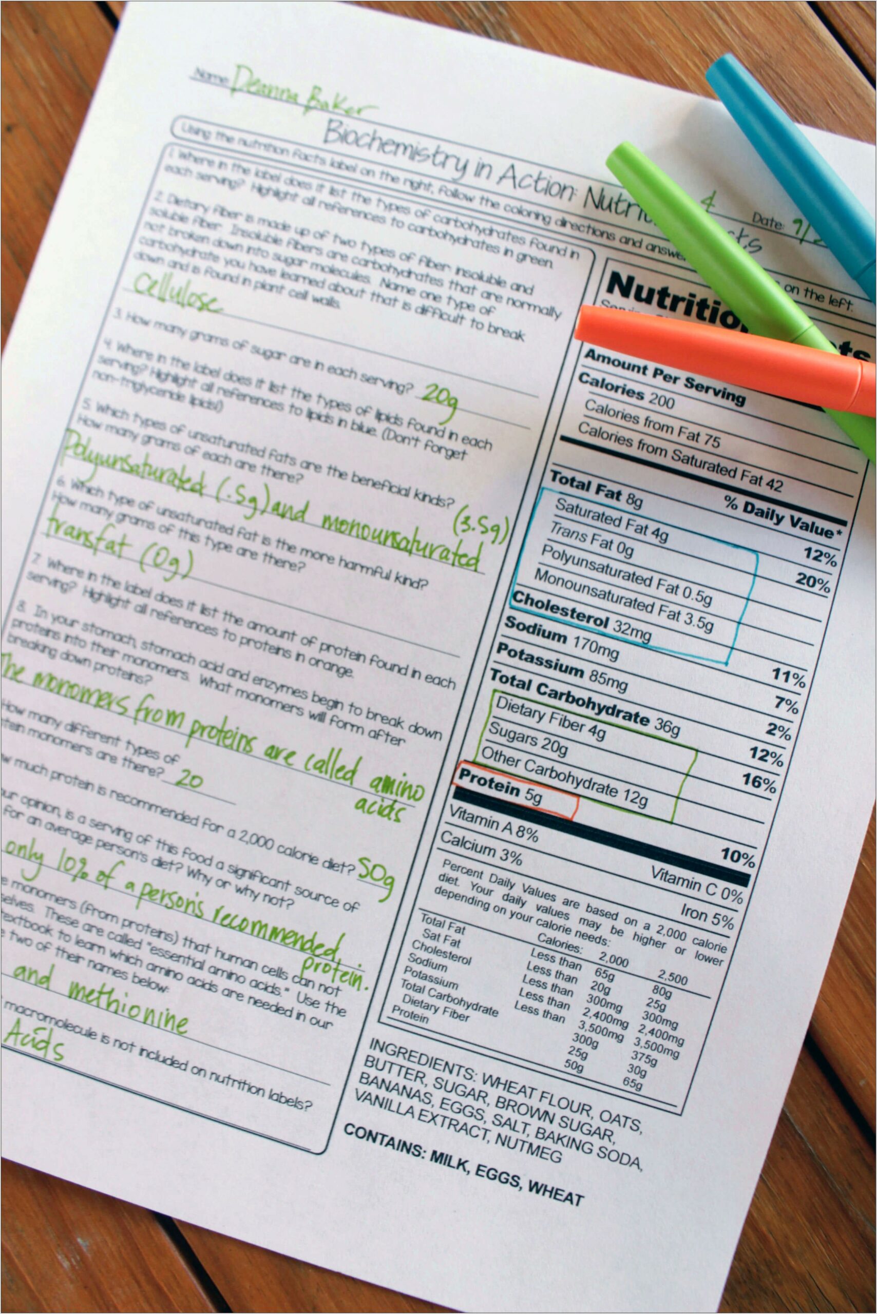 Nutrition Facts Math Worksheet