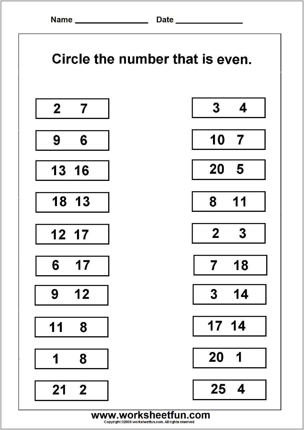 Odd And Even Numbers Picture Worksheets