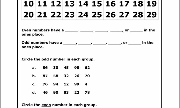 Odd And Even Numbers To 30 Worksheet