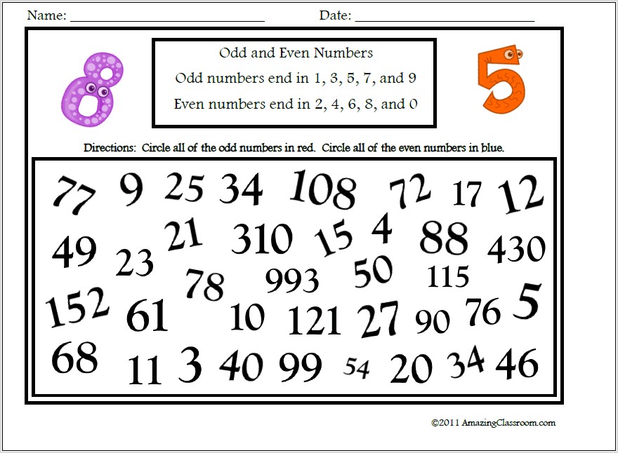 Odd And Even Numbers To 50 Worksheet