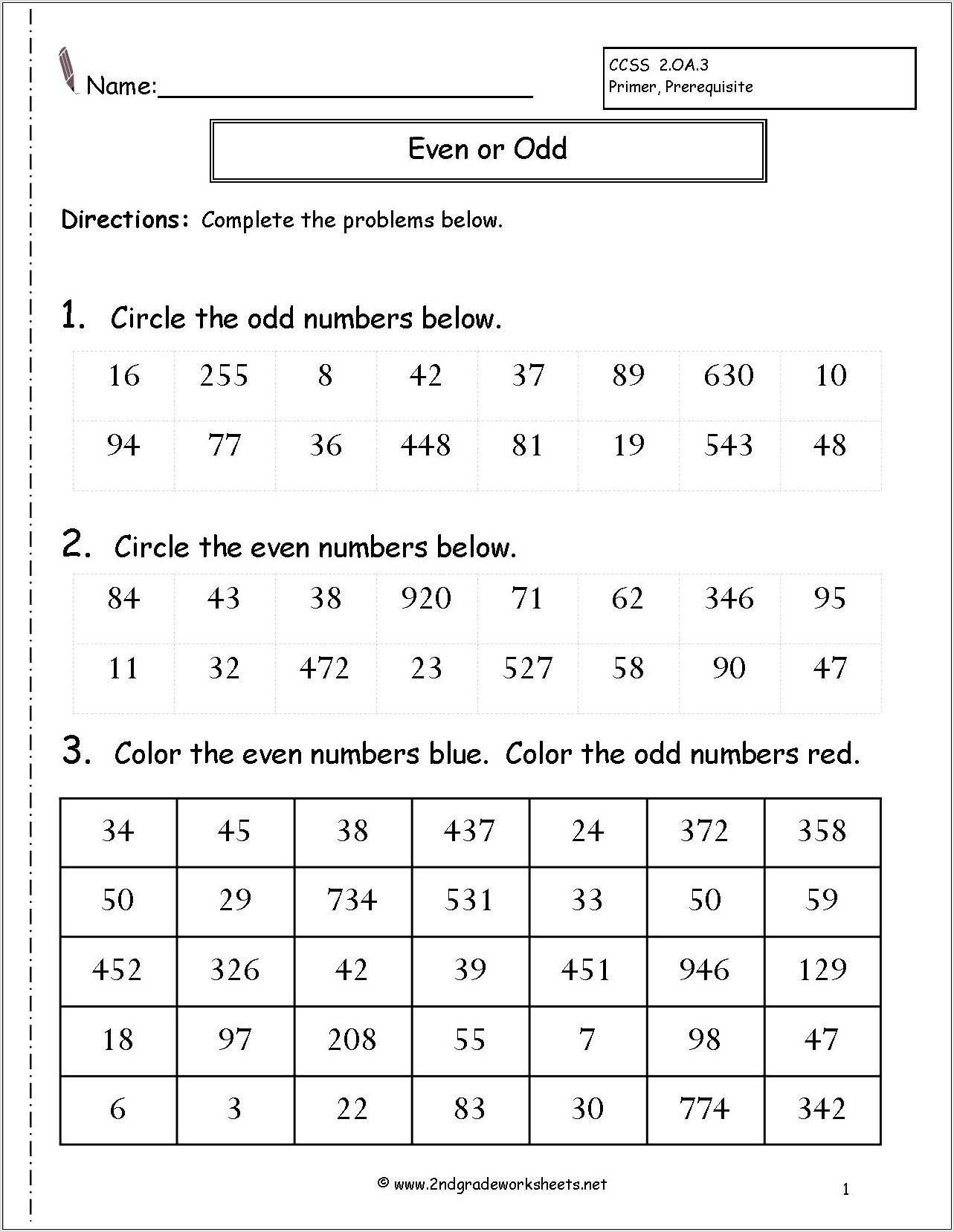 Odd And Even Numbers Worksheet 2nd Grade