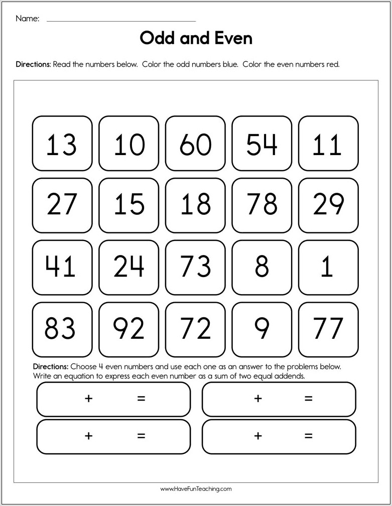 Odd And Even Numbers Worksheets Year 4