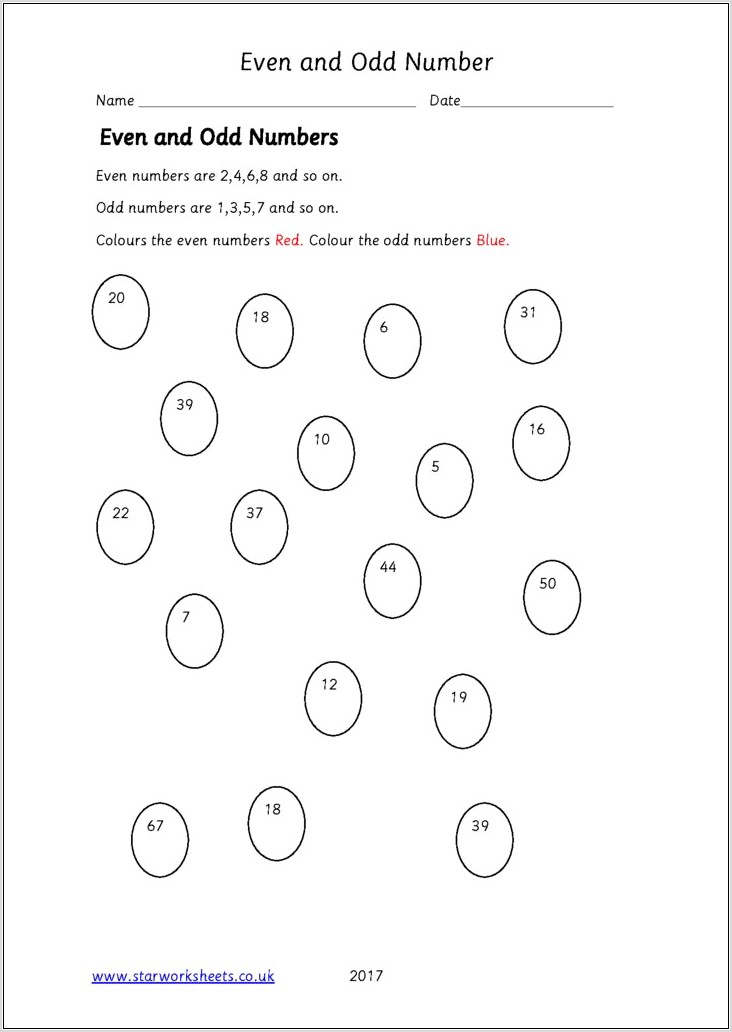 Odd Even Numbers Worksheet Year 1