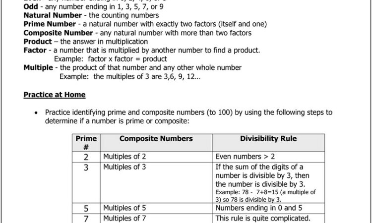 Odd Even Prime And Composite Numbers Worksheet