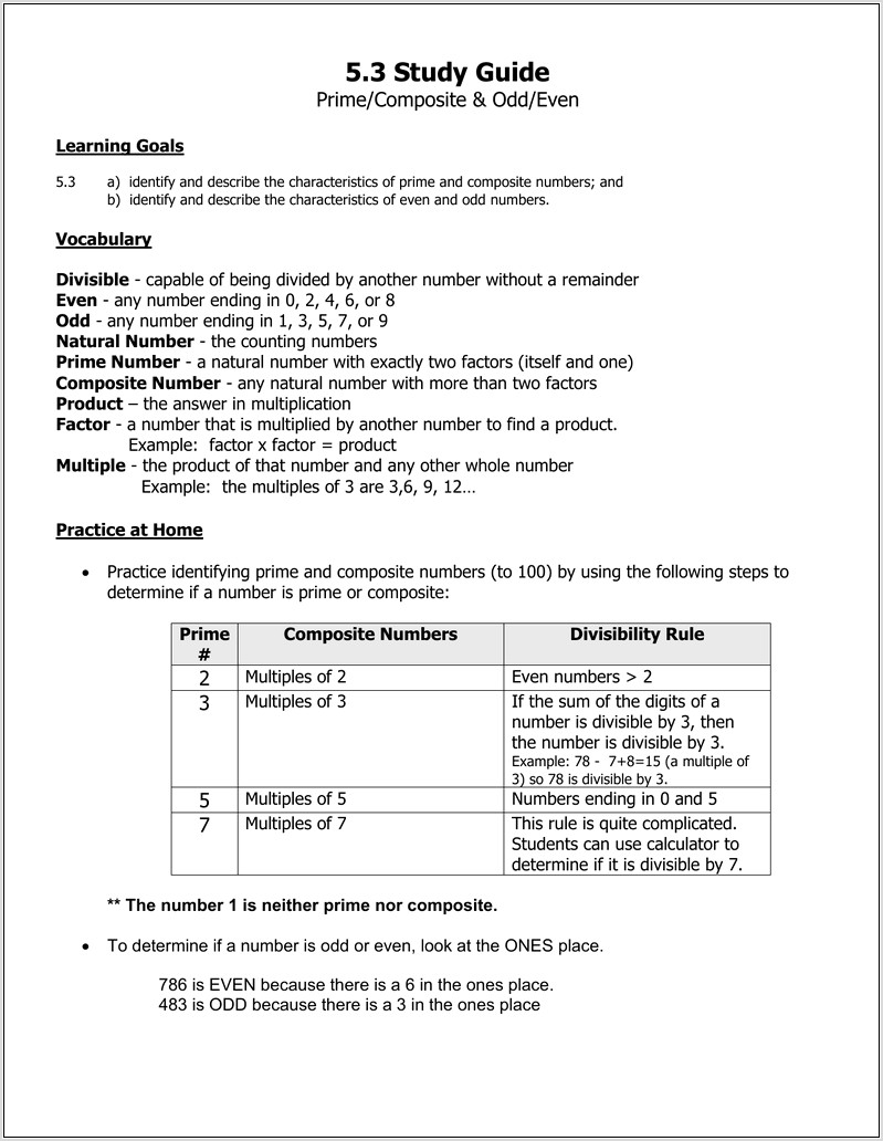 Odd Even Prime And Composite Numbers Worksheet
