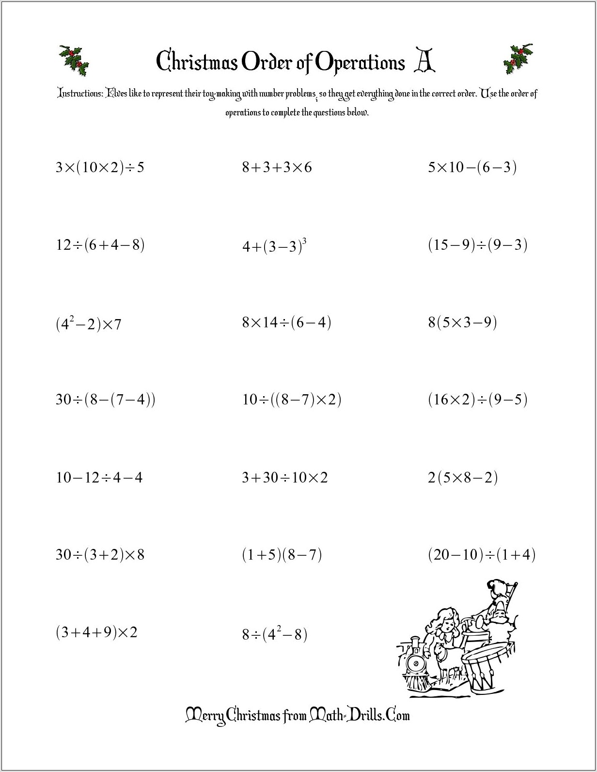 Order Of Operations A Worksheet