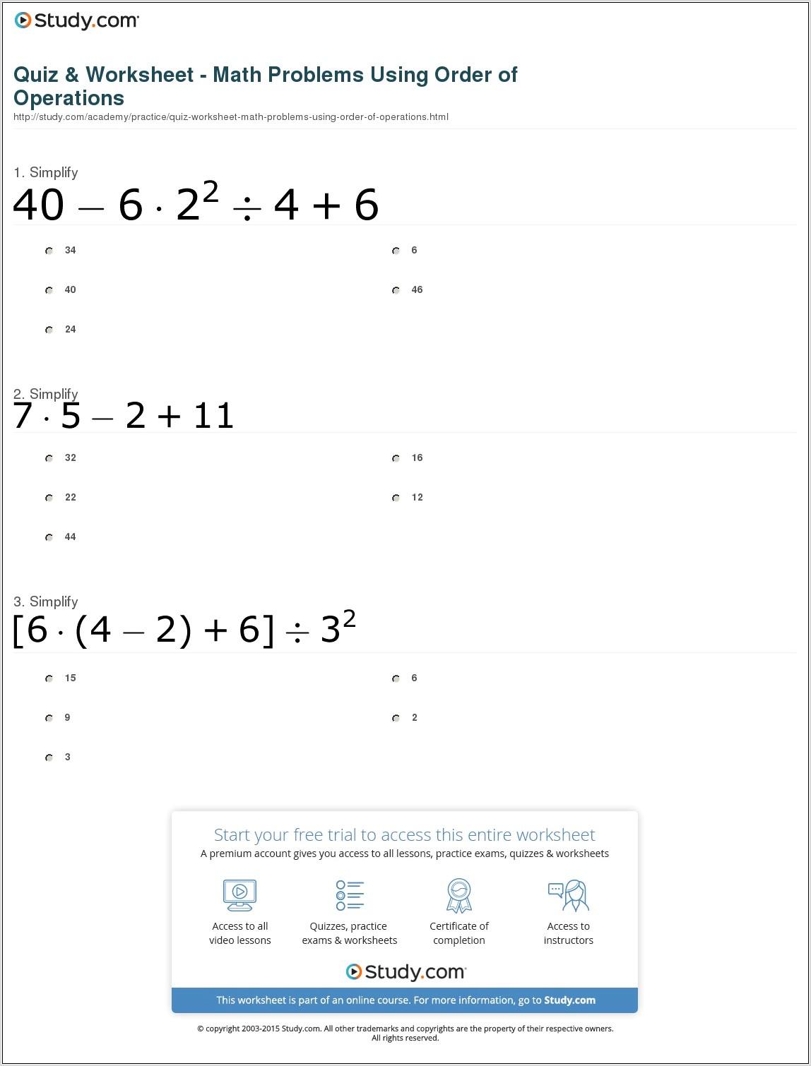 Order Of Operations Absolute Value Worksheet