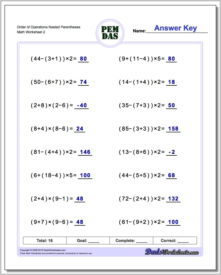 Order Of Operations And Evaluating Expressions Worksheet